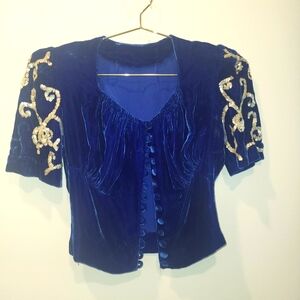 Vintage Blue velvet cropped jacket/ top